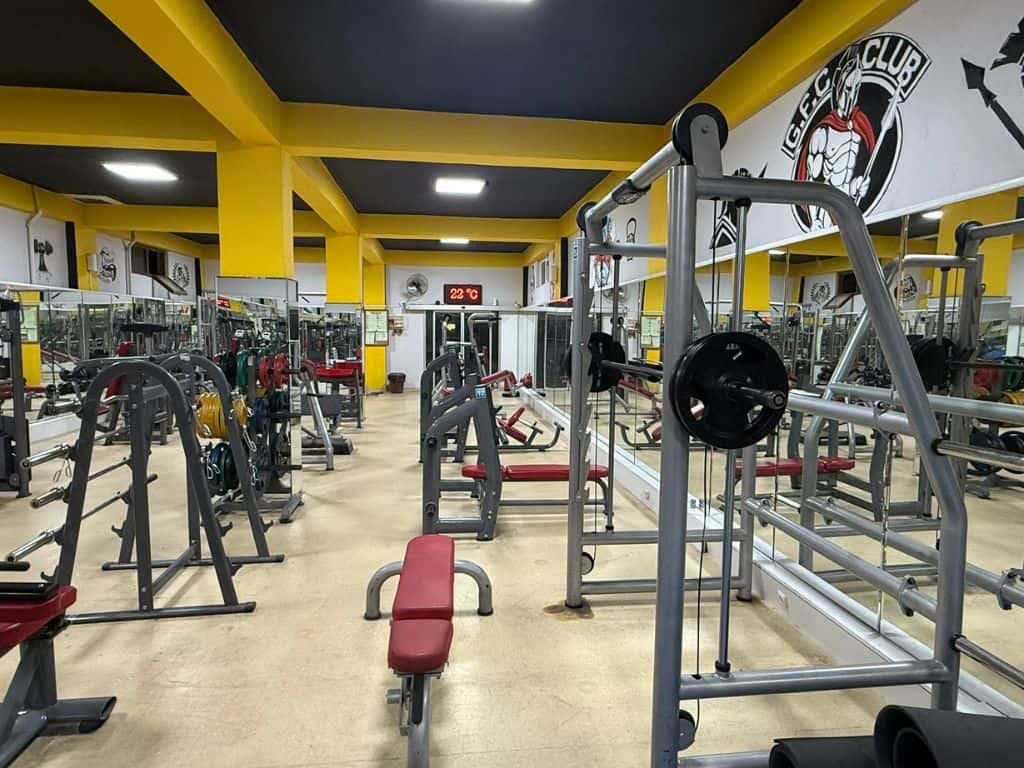One view from inside the Goreme Fitness Center gym showing various equipment