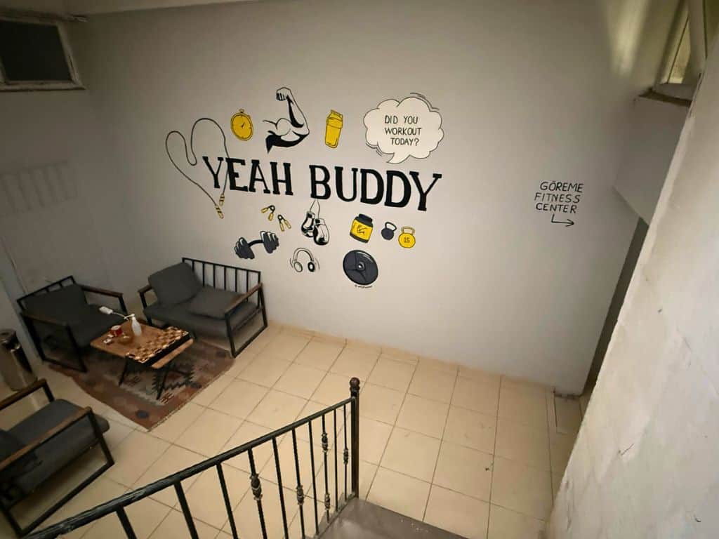 Staircase leading down to the Goreme Fitness Center gym