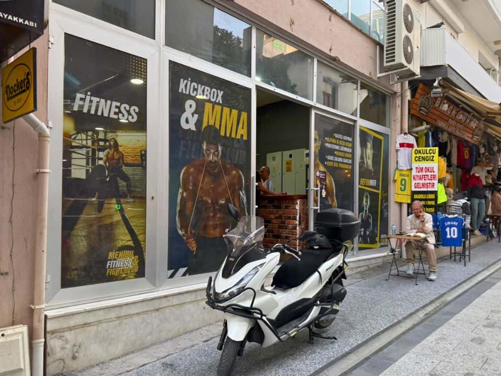 Outside the Selcuk gym Mekibu Fitness Club