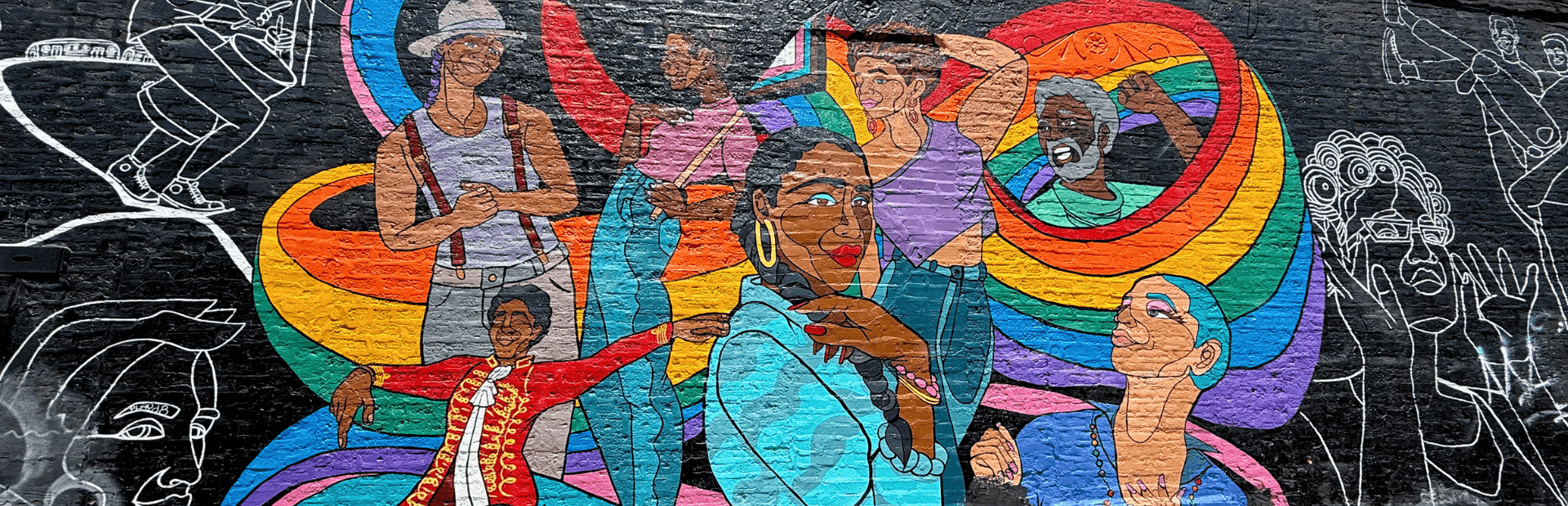 Rainbow colorful street art mural in Pilsen, Chicago