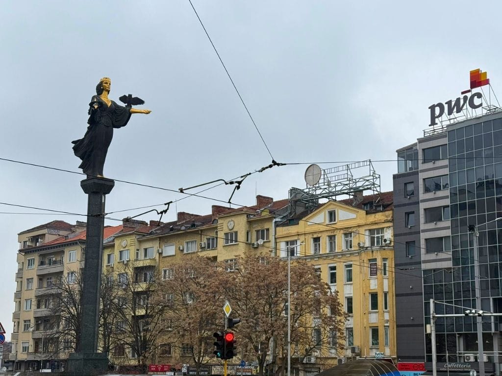 Sofia's walking tour route passing the St. Sofia statue