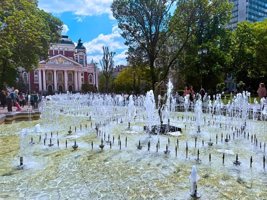 Sofia's walking tour route passing the Ivan Vazov Theater